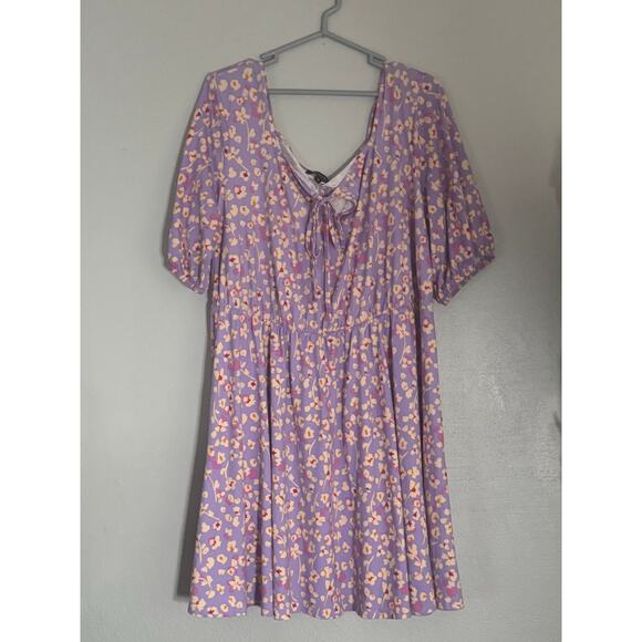 ASOS Simply Be Tie Front Mini Skater Dress Womens Plus Size 18 Purple Lilac - Picture 2 of 14